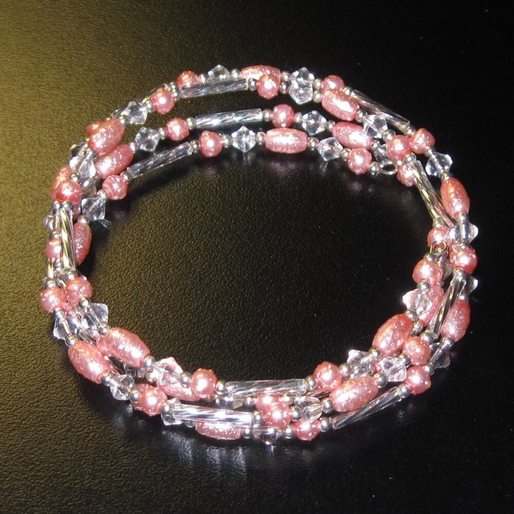 Peachy faux freshwater pearl wrap bracelet